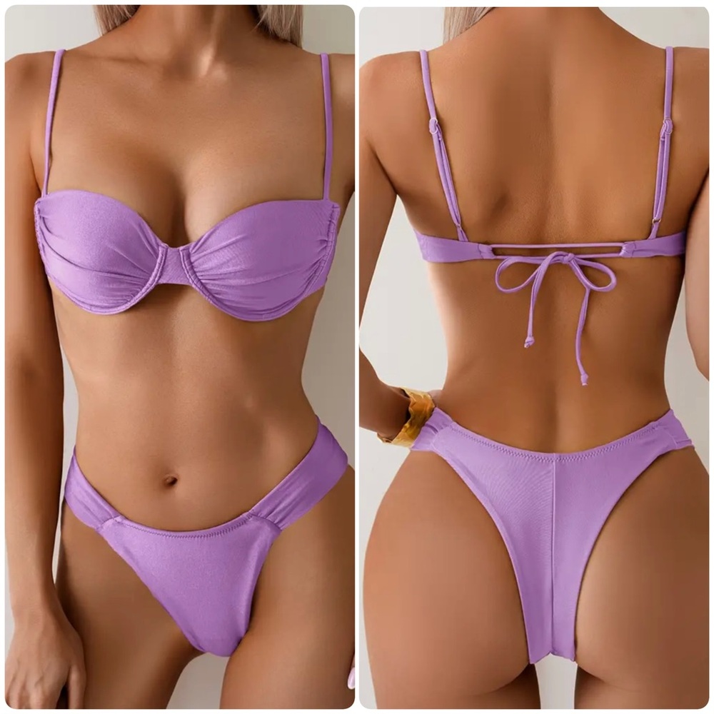 Lavender Underwire High Cut Thong Bikini Set